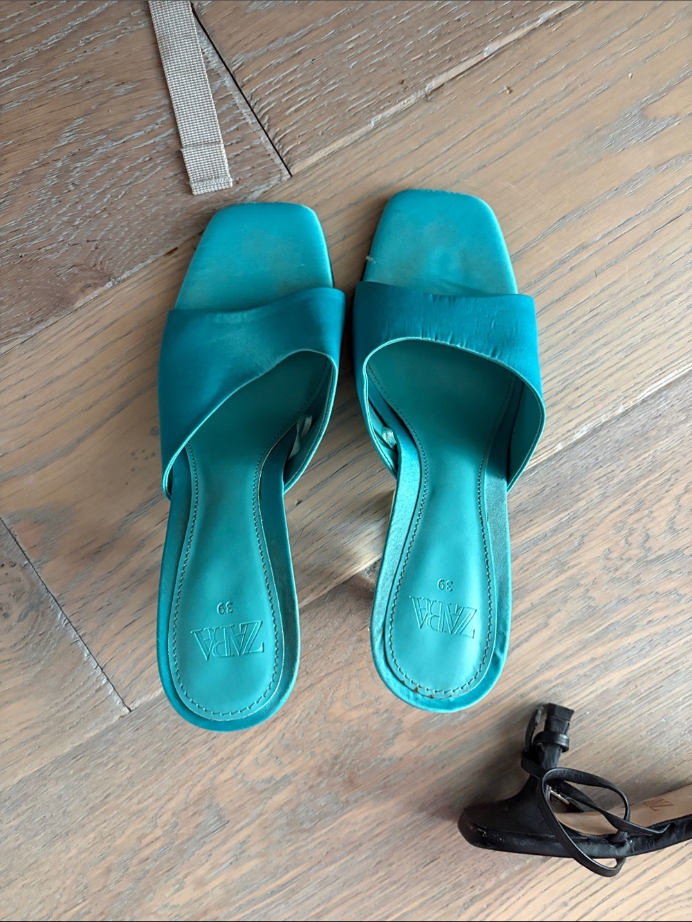 Zara Turquoise Square-Toe Slide Mules